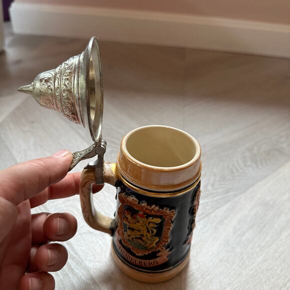 Vintage West Germany Ceramic 3 Cities Stein Heidelberg Frankfurt Mug Lid - Picture 6 of 12